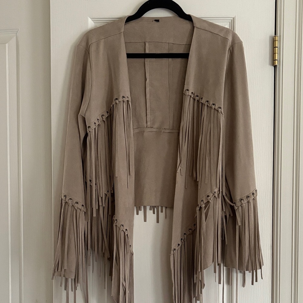 Vocal Taupe Suede Fringe Jacket